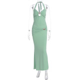 Solid Color Tie Up Backless Maxi Dress GWSD-S1994478
