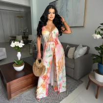 Sexy Print Tie Up Wide Leg Pants 2 Piece Set CYA-901805