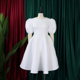 Plus Size Solid Color Lantern Sleeve Midi Dress GCZF-8631