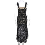 Lace See Through Sling Split Long Dress GWSD-D1994365