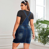 Plus Size Fashion Denim Strap Dress GDAM-218639