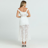 Lace Hollow Out Patchwork Split Maxi Dress GWSD-D1994527