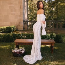Lace Off Shoulder Flare Sleeve Maxi Dress GWSD-D1994316