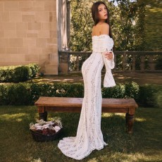 Lace Off Shoulder Flare Sleeve Maxi Dress GWSD-D1994316