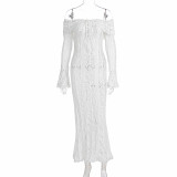 Lace Off Shoulder Flare Sleeve Maxi Dress GWSD-D1994316