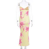 Print Sling V Neck Backless Maxi Dress GWSD-D1994525