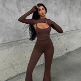 Solid Color Long Sleeve Tos Sling Jumpsuit 2 Piece Set GWSD-S1994406