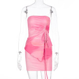 Printed Drawstring Tops Half Body Skirt Set GWSD-S1994471