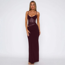 Patchwork Mesh Backless Maxi Dress GWSD-D1994480
