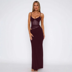 Patchwork Mesh Backless Maxi Dress GWSD-D1994480
