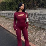 Solid Color Long Sleeve Tos Sling Jumpsuit 2 Piece Set GWSD-S1994406