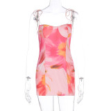 Print Backless Tie Up Mini Dress GWSD-D1994449