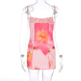 Print Backless Tie Up Mini Dress GWSD-D1994449
