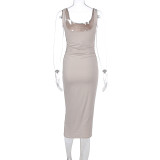 Solid Color Sling Backless Maxi Dress GWSD-D1994402