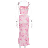 Sexy Print Sling Top And Long Skirt 2 Piece Set GWSD-S1994465