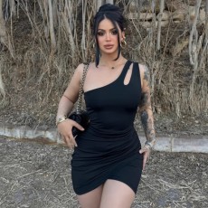 Sexy Solid Color Slash Shoulder Mini Dress GWSD-D1994501