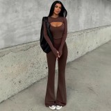 Solid Color Long Sleeve Tos Sling Jumpsuit 2 Piece Set GWSD-S1994406