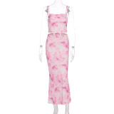 Sexy Print Sling Top And Long Skirt 2 Piece Set GWSD-S1994465