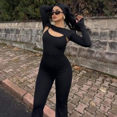 Solid Color Long Sleeve Tos Sling Jumpsuit 2 Piece Set GWSD-S1994406
