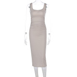Solid Color Sling Backless Maxi Dress GWSD-D1994402