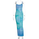 Fashion Gradient Printed Halter Maxi Dress GWSD-D1994591