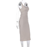 Solid Color Sling Backless Maxi Dress GWSD-D1994402