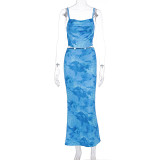 Sexy Print Sling Top And Long Skirt 2 Piece Set GWSD-S1994465