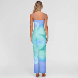 Fashion Gradient Printed Halter Maxi Dress GWSD-D1994591
