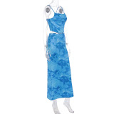 Sexy Print Sling Top And Long Skirt 2 Piece Set GWSD-S1994465