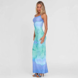 Fashion Gradient Printed Halter Maxi Dress GWSD-D1994591