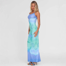 Fashion Gradient Printed Halter Maxi Dress GWSD-D1994591