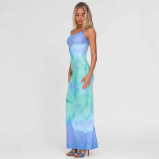 Fashion Gradient Printed Halter Maxi Dress GWSD-D1994591