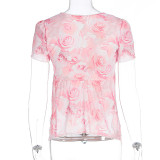 Print V Neck Tie Up Casual Tops GWSD-T1994493