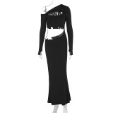 Hollow Out Slash Shoulder Maxi Dress GWSD-D1994401