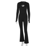 Solid Color Long Sleeve Tos Sling Jumpsuit 2 Piece Set GWSD-S1994406