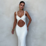 Sleeveless Hollow Out Solid Color Maxi Dress GWSD-D1993475