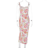 Halter Print Slim Off Shoulder Maxi Dress GWSD-D1992152