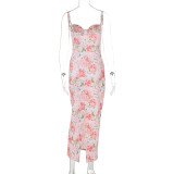 Print Sling Slim Split Maxi Dress GWSD-D1993529