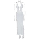 Sexy Halterneck Solid Color Maxi Dress GWSD-1992874