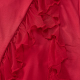 Solid Color Ruffles Patchwork Split Maxi Dress GWSD-D1992300