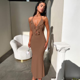 Sexy Halterneck Solid Color Maxi Dress GWSD-1992874