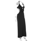 Sexy Halterneck Solid Color Maxi Dress GWSD-1992874