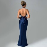 Backless Tie Up Solid Color Maxi Dress GWSD-1993425