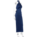 Backless Tie Up Solid Color Maxi Dress GWSD-1993425