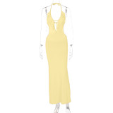 Sexy Halterneck Solid Color Maxi Dress GWSD-1992874