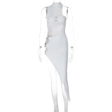 Sleeveless Hollow Out Split Irregular Midi Dress GWSD-D1992954