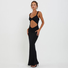 Sleeveless Hollow Out Solid Color Maxi Dress GWSD-D1993475