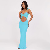 Sleeveless Hollow Out Solid Color Maxi Dress GWSD-D1993475