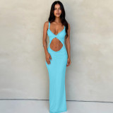 Sleeveless Hollow Out Solid Color Maxi Dress GWSD-D1993475