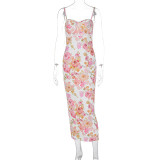 Halter Print Slim Off Shoulder Maxi Dress GWSD-D1992152